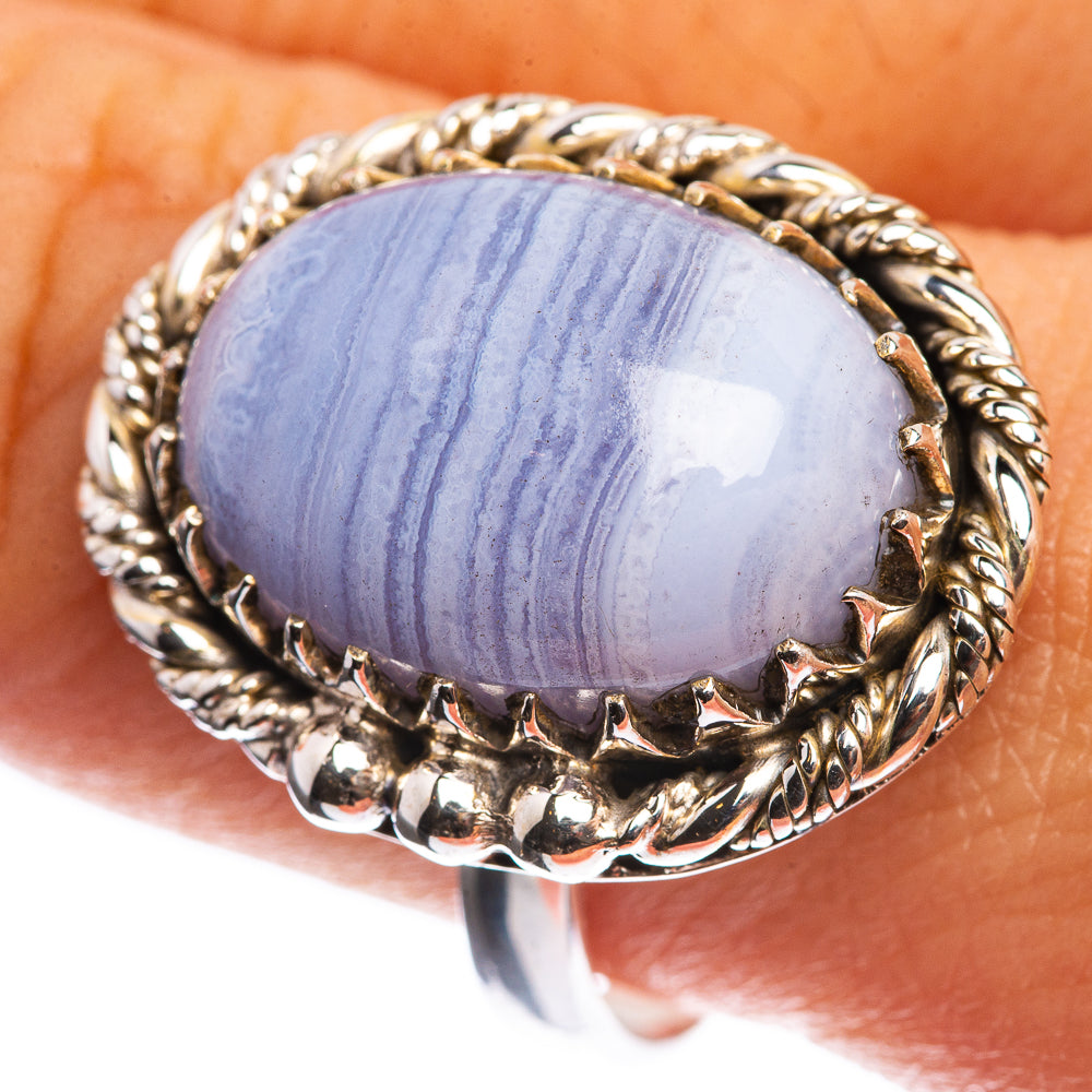 Blue Lace Agate 925 Sterling Silver Ring Size 10