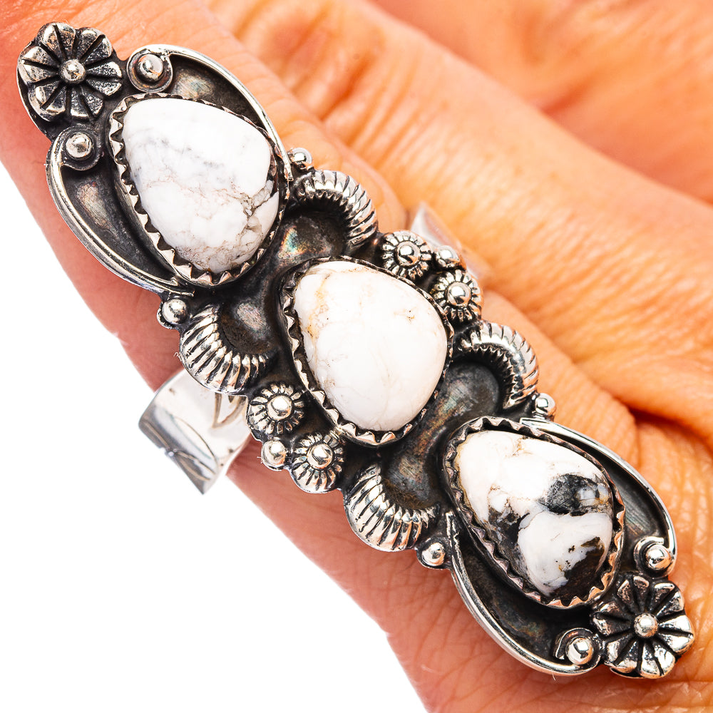 Exclusive Native Style White Buffalo Turquoise Ring Size 9 Adjustable (.925 Sterling Silver)