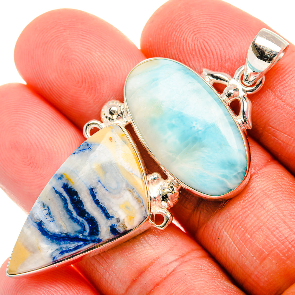 Blue Scheelite, Larimar 925 Sterling Silver Pendant 2 1/2" (925 Sterling Silver) PD38353