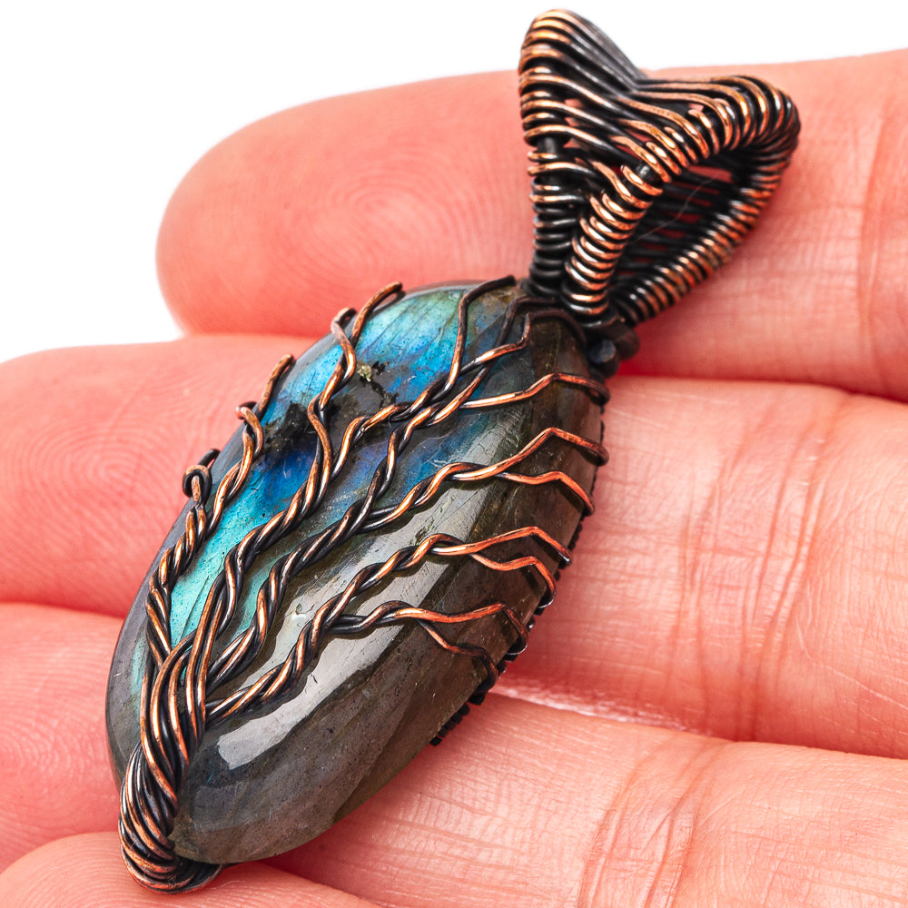 Labradorite Tree of Life Pendant 1 7/8" (Oxidized Copper)