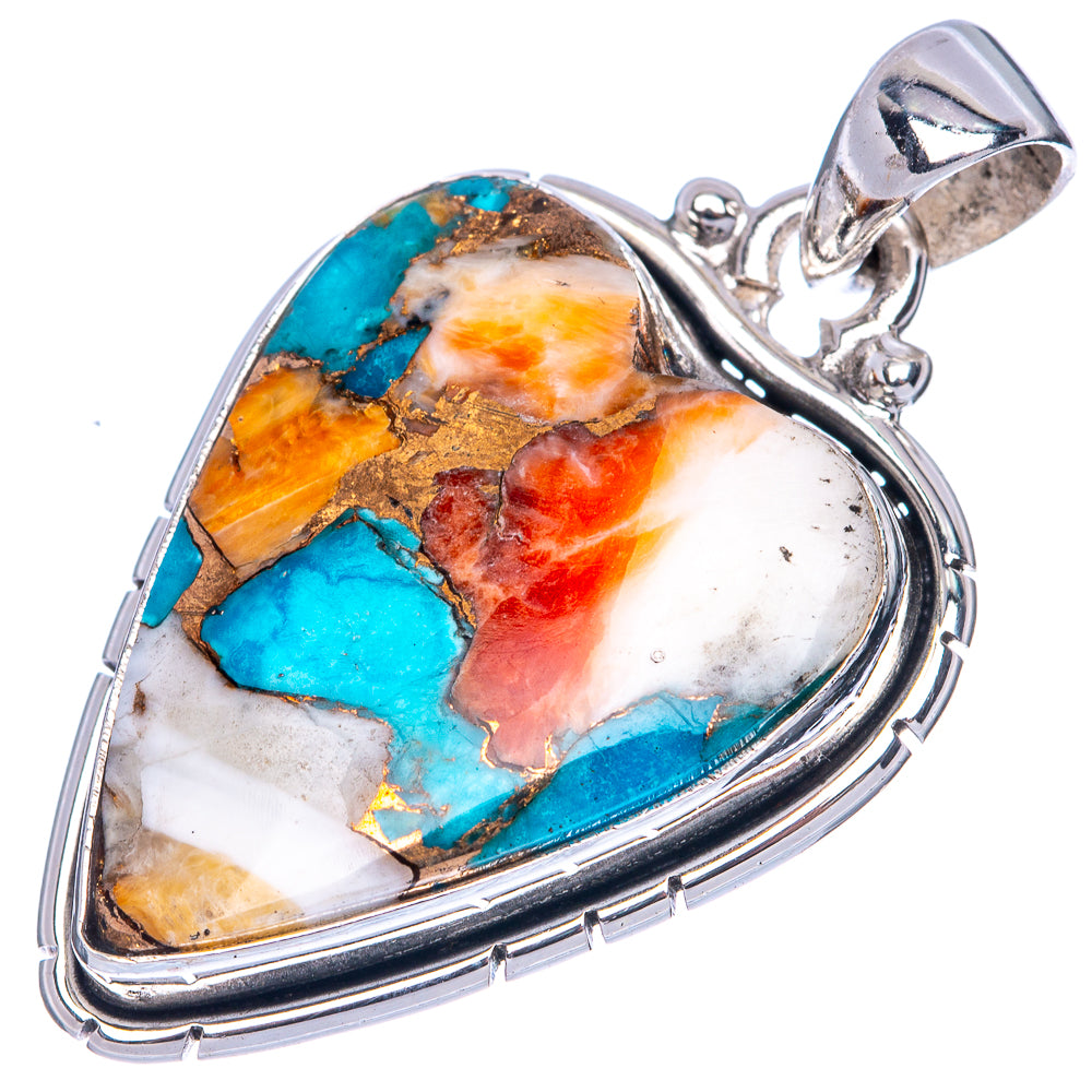 Spiny Oyster Arizona Turquoise Heart Pendant 1 1/2" (925 Sterling Silver) P41391