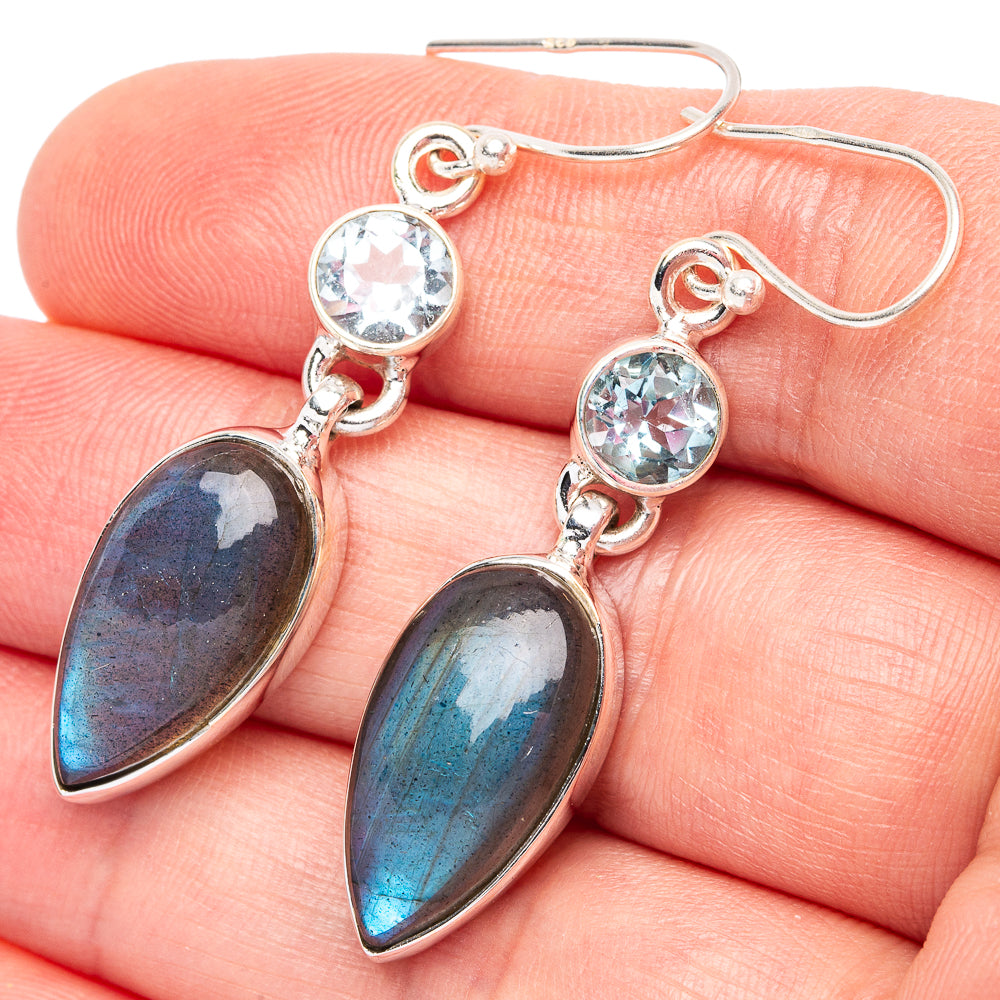 Labradorite, Blue Topaz 925 Sterling Silver Earrings 1 7/8" (925 Sterling Silver) E2149