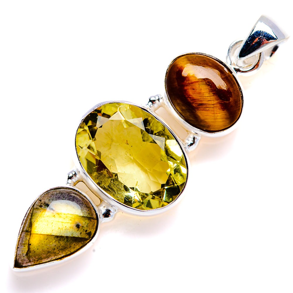 Faceted Citrine, Labradorite, Tiger Eye Pendant 2" (925 Sterling Silver) PD38157