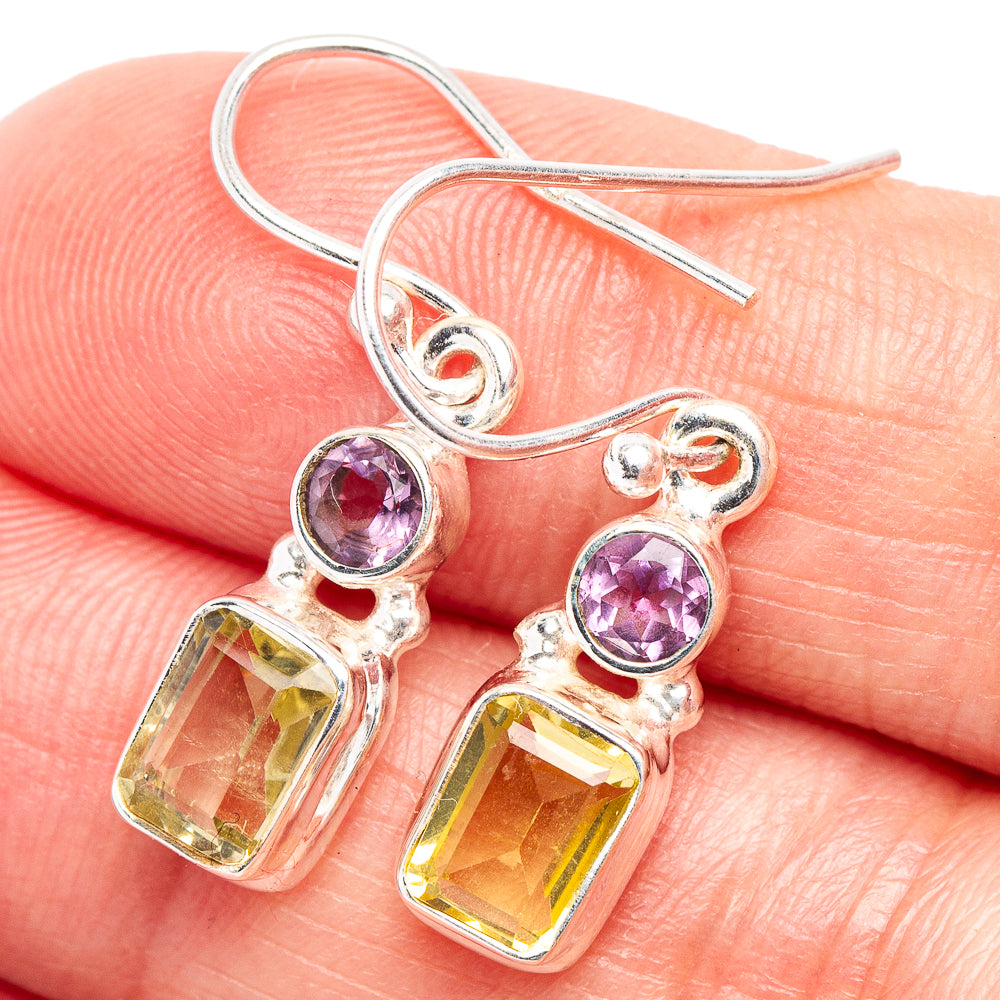 Lemon Quartz, Amethyst Earrings 1 1/8" (.925 Sterling Silver)