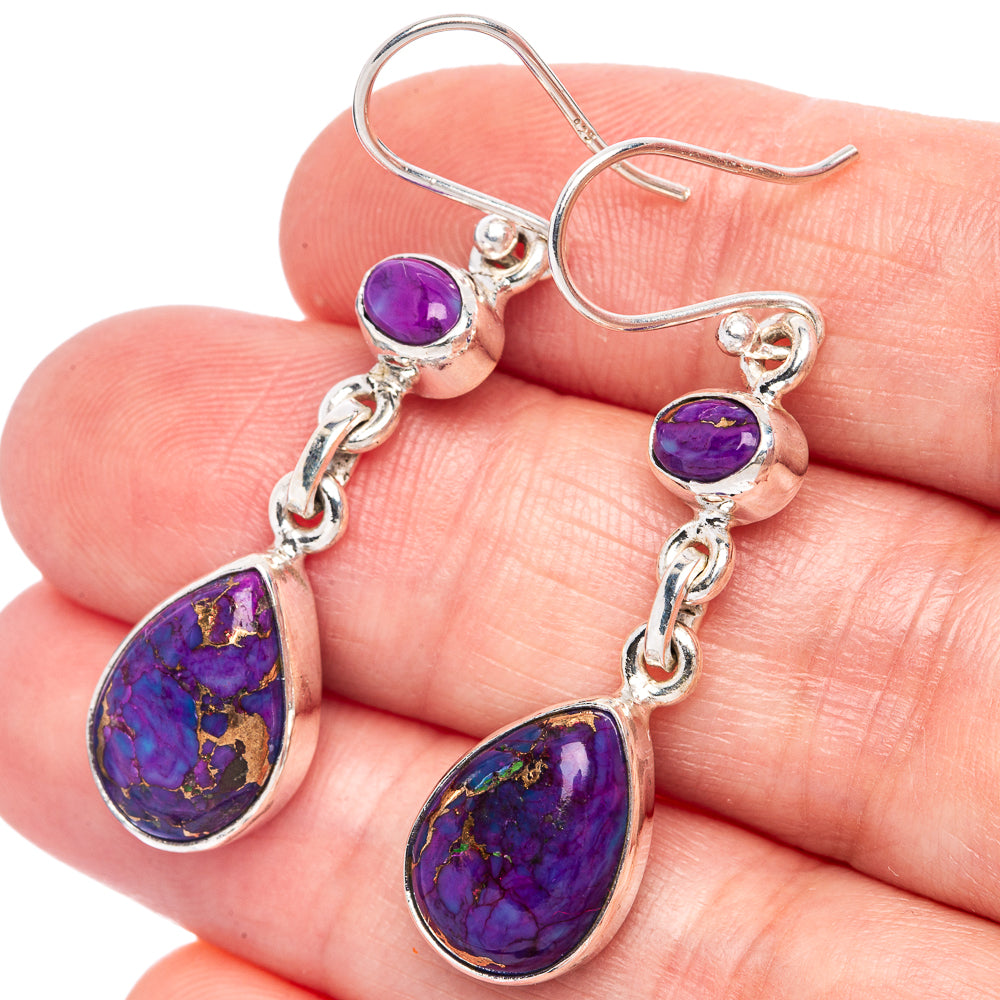 Purple Copper Composite Turquoise Earrings 1 3/4" (925 Sterling Silver) E433321