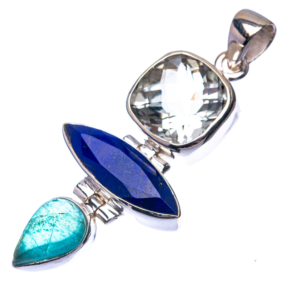 Lapis Lazuli, White Quartz, Blue Fluorite 925 Sterling Silver Pendant 2" (925 Sterling Silver) PD38667