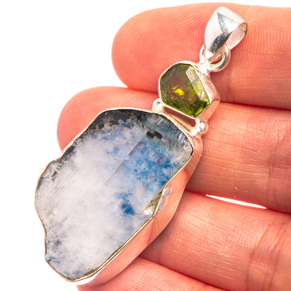 Rainbow Moonstone, Peridot Pendant 2 1/8" (925 Sterling Silver) P38908