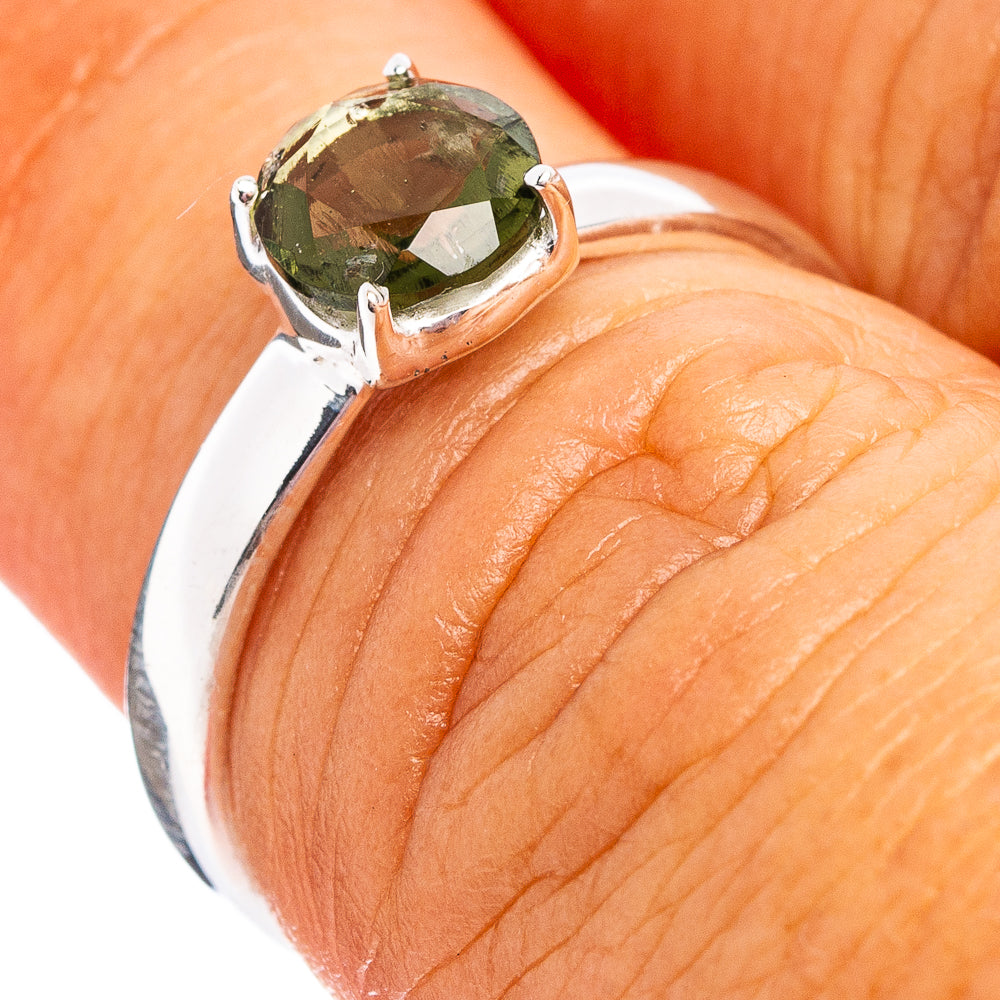 Rare Faceted Moldavite Ring Size 6 (.925 Sterling Silver)