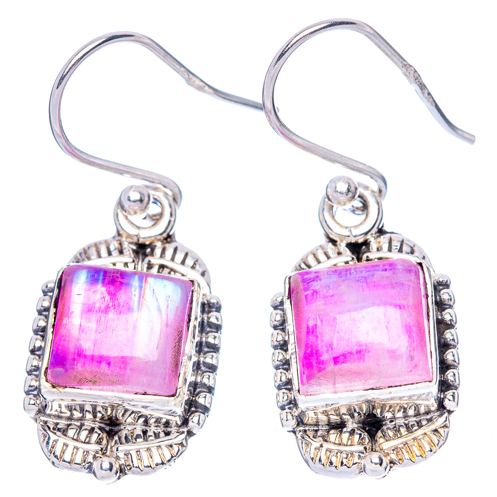 Pink Moonstone Earrings 1 1/4" (925 Sterling Silver) E1375