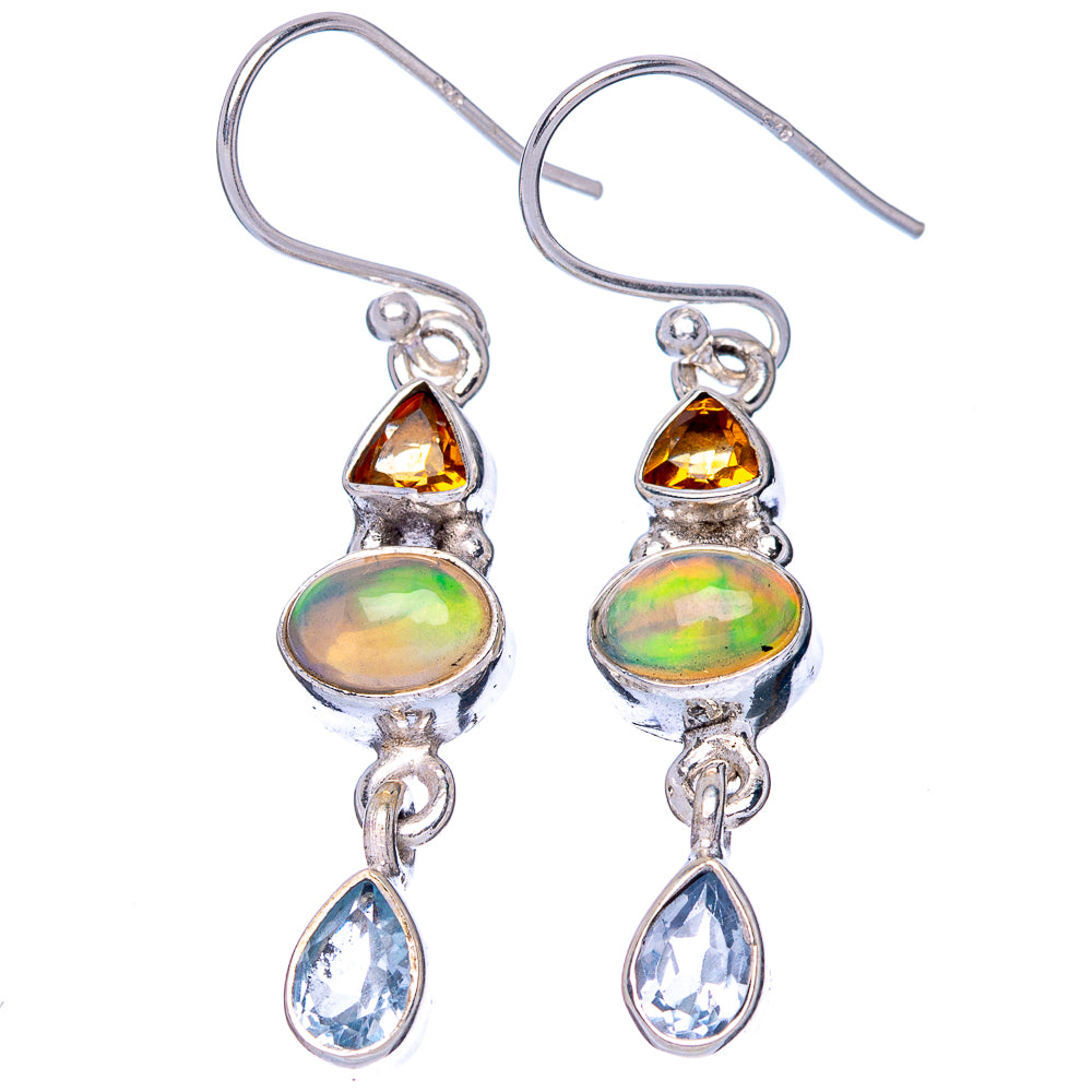 Rare Ethiopian Opal, Citrine, Blue Topaz Earrings 1 1/2" (925 Sterling Silver) E1402