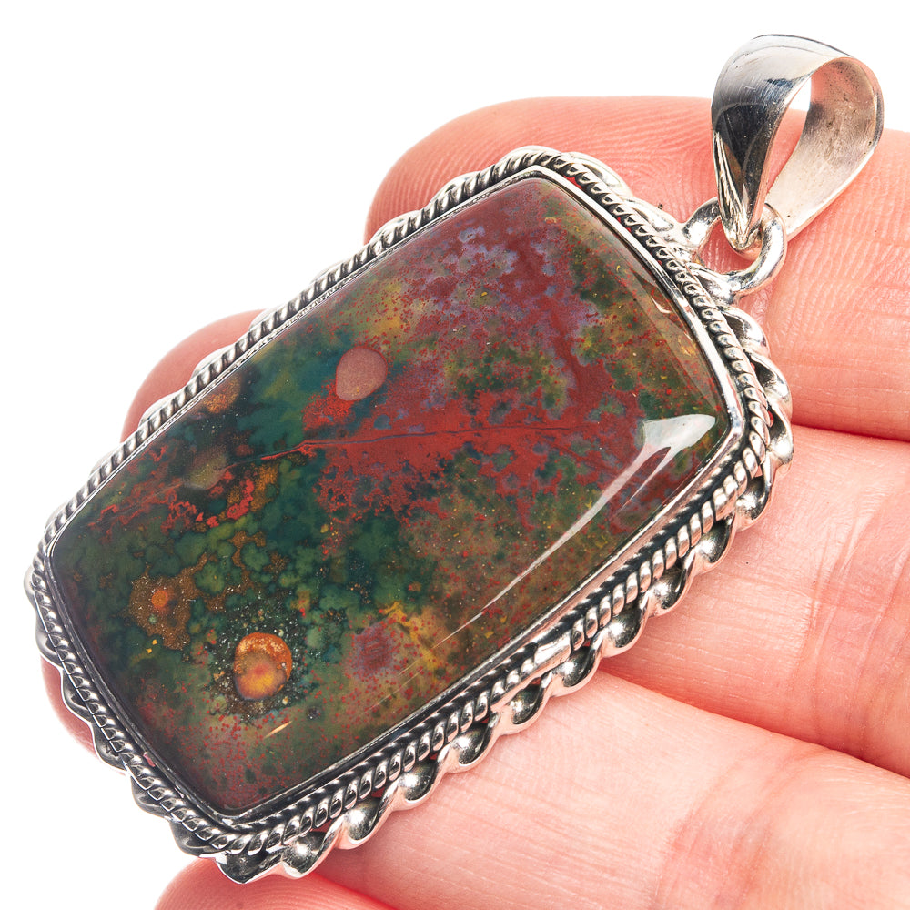 Bloodstone 925 Sterling Silver Pendant 2"