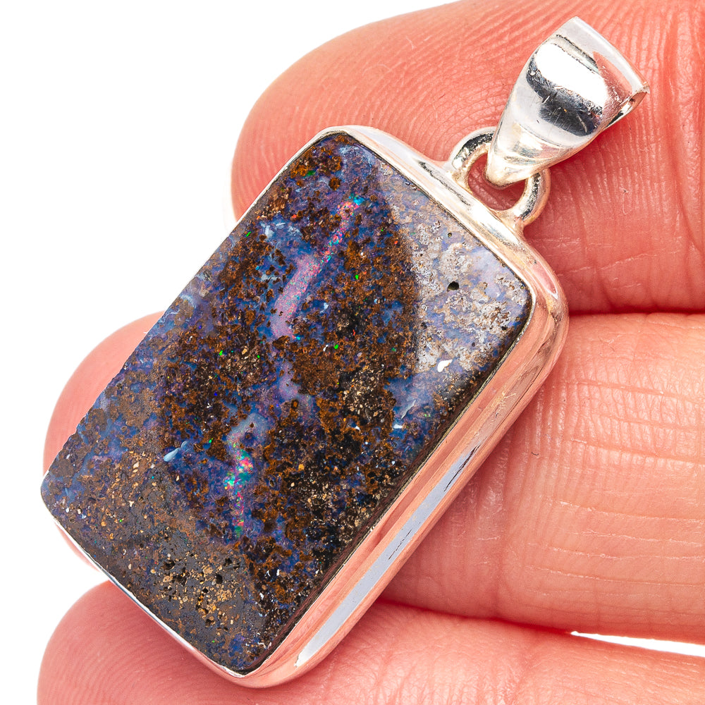 Rare Boulder Opal Pendant 1 3/8" (.925 Sterling Silver)