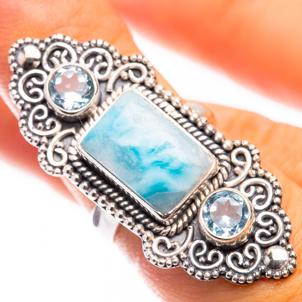 Large Larimar, Blue Topaz Ring Size 5.5 (925 Sterling Silver) R141456