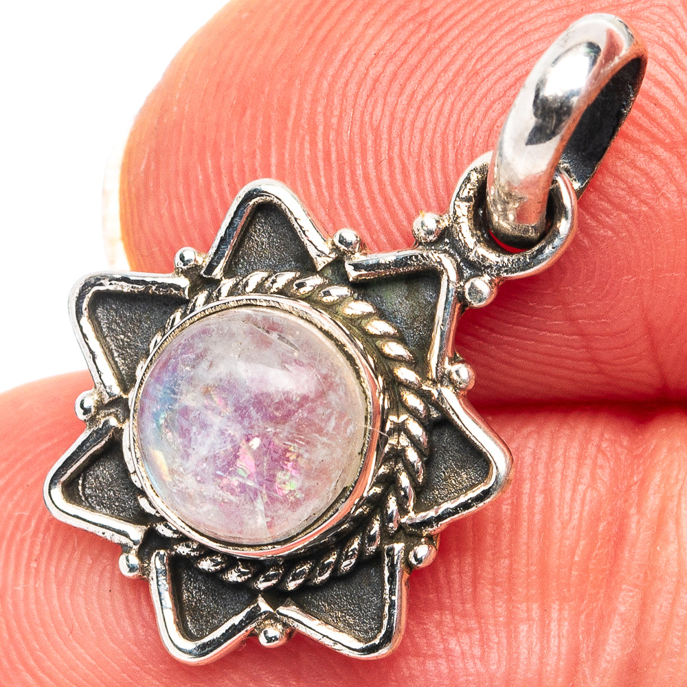 Rainbow Moonstone Dainty Pendant 7/8" (.925 Sterling Silver)