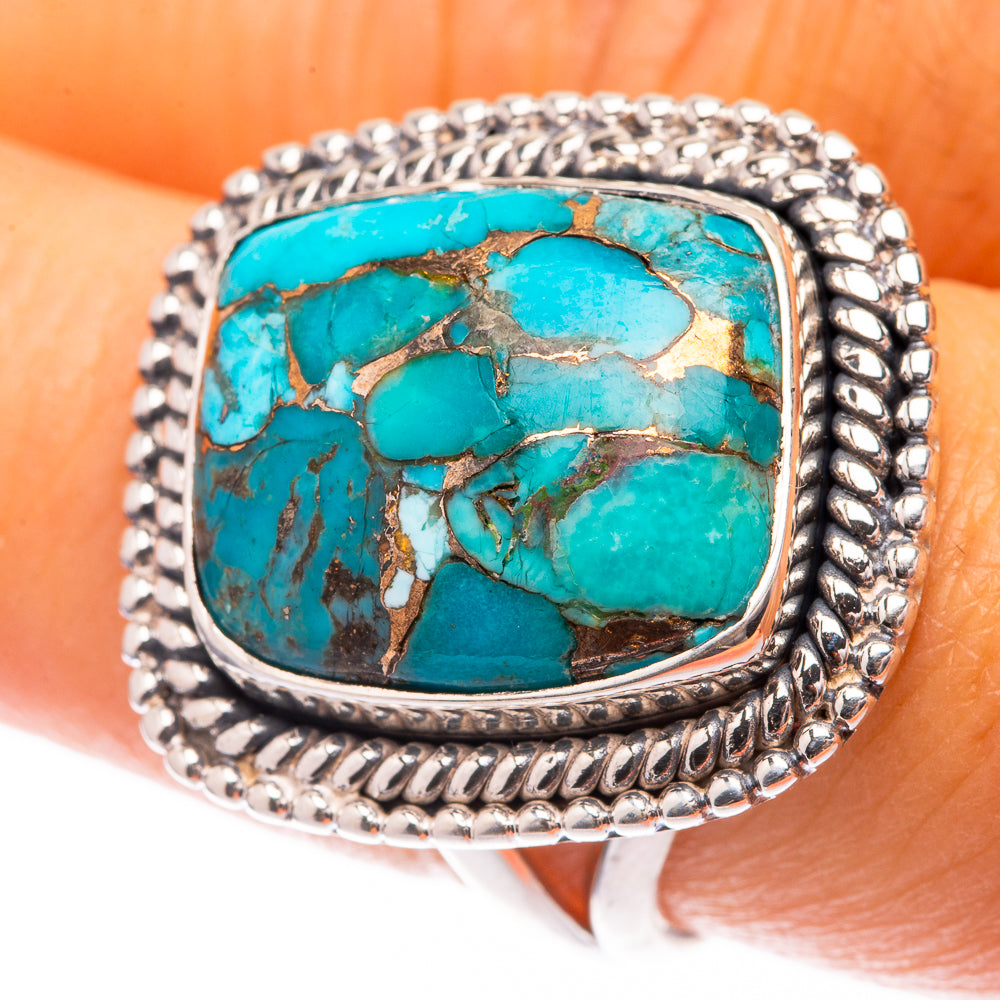 Blue Copper Composite Turquoise Ring Size 8 (925 Sterling Silver) R141540