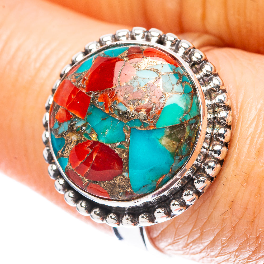 Turquoise And Coral Ring Size 8 (925 Sterling Silver) R4100