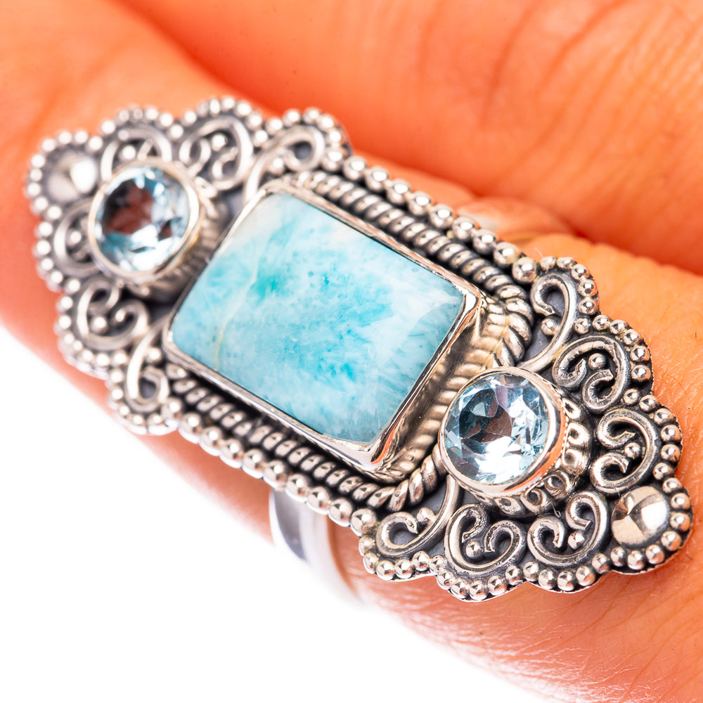 Large Larimar, Blue Topaz 925 Sterling Silver Ring Size 7.25 (925 Sterling Silver) RING140456