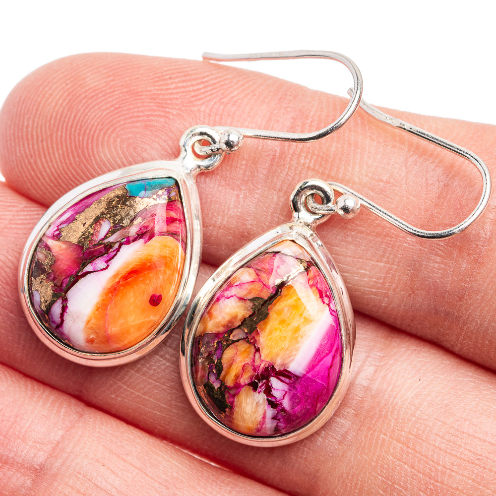 Kingman Pink Dahlia Turquoise Earrings 1 3/8" (925 Sterling Silver) E432447