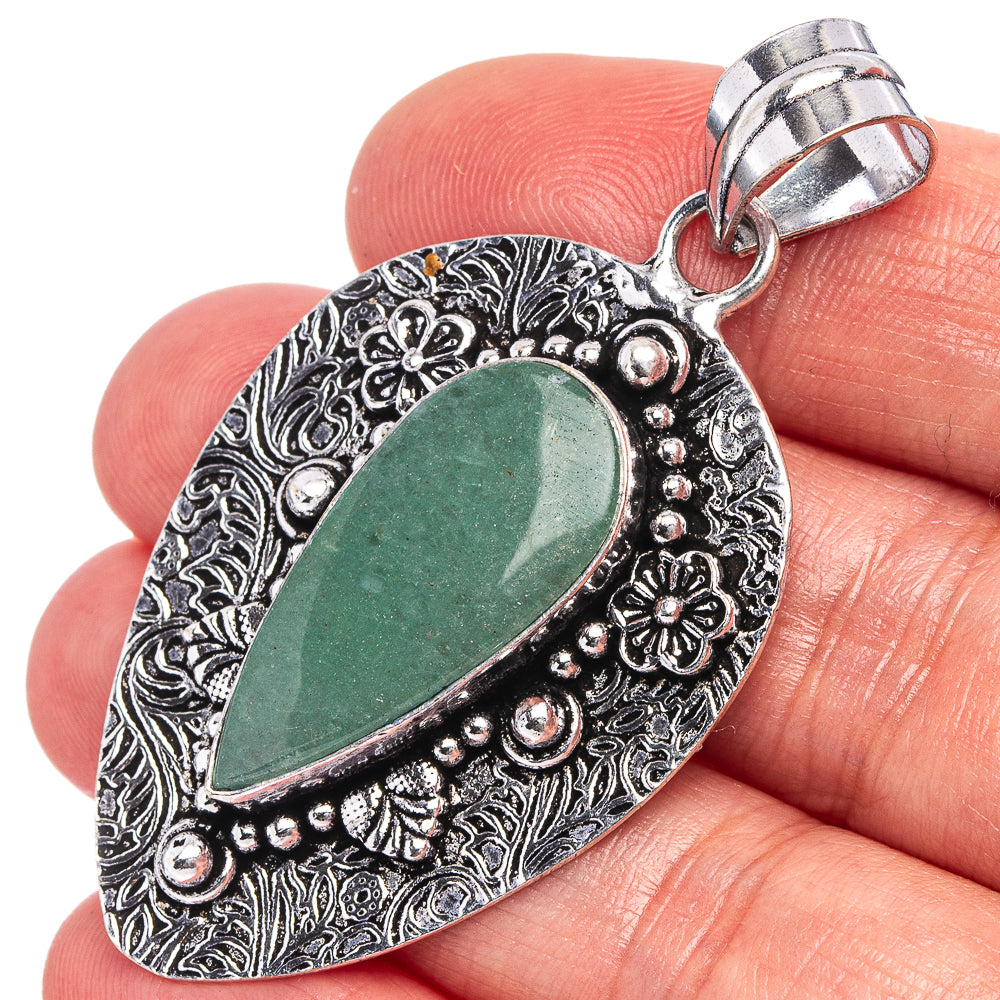Green Aventurine Pendant 2 1/8" (German Silver)