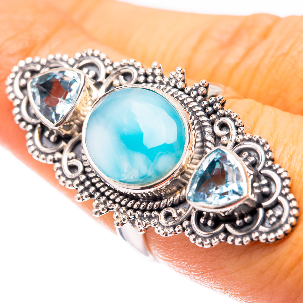 Large Larimar, Citrine Ring Size 7 (925 Sterling Silver) R140656