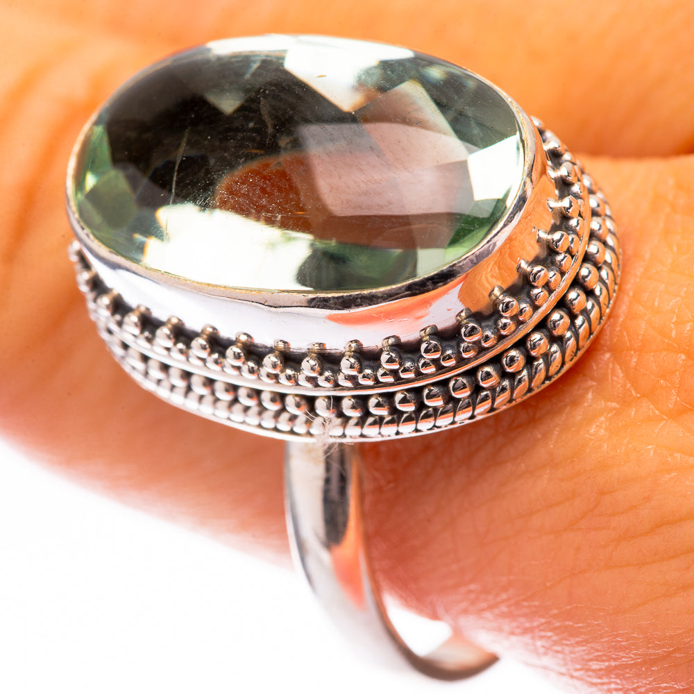Faceted Green Amethyst Ring Size 11 (925 Sterling Silver) R140612