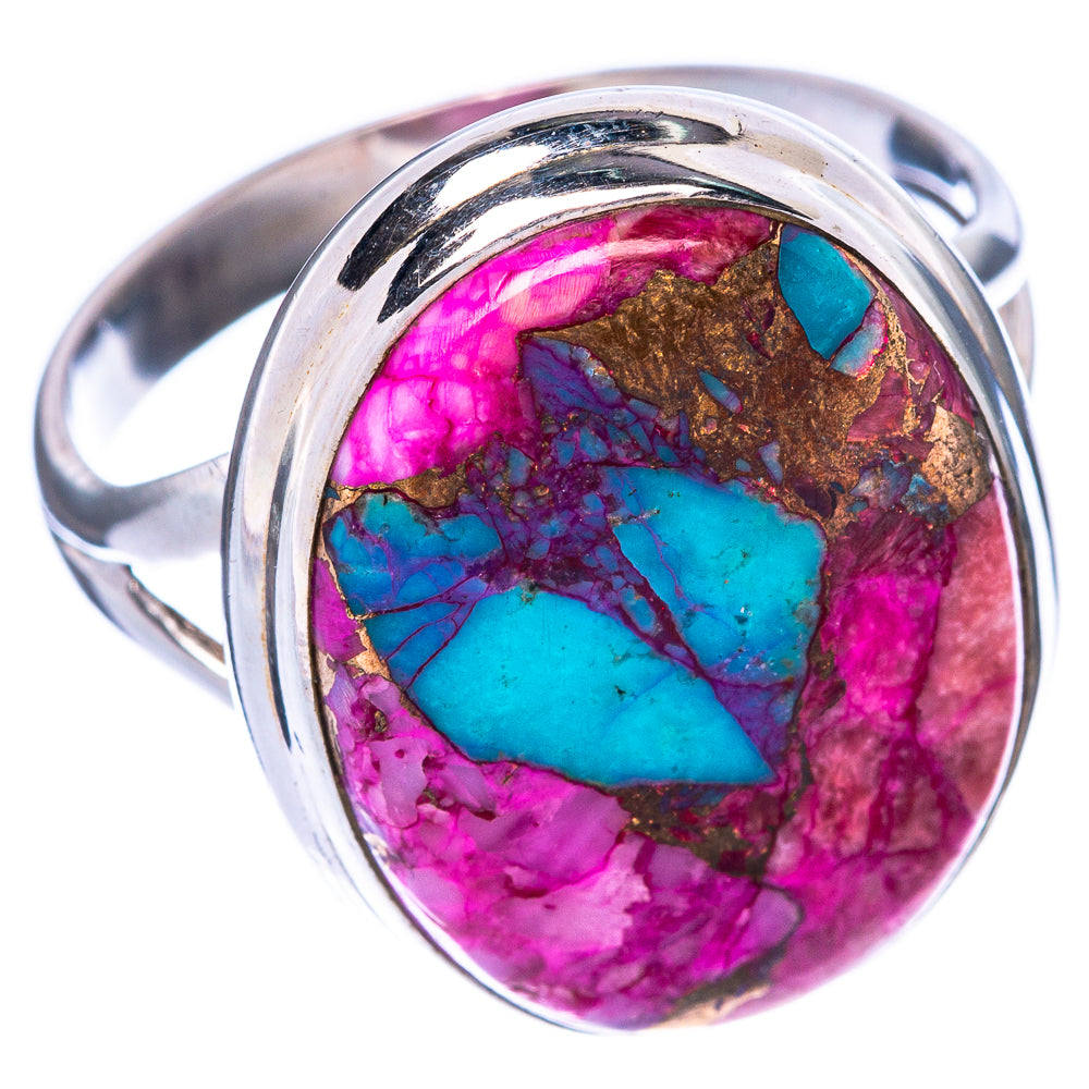 Kingman Pink Dahlia Turquoise Ring Size 11 (925 Sterling Silver) R1465