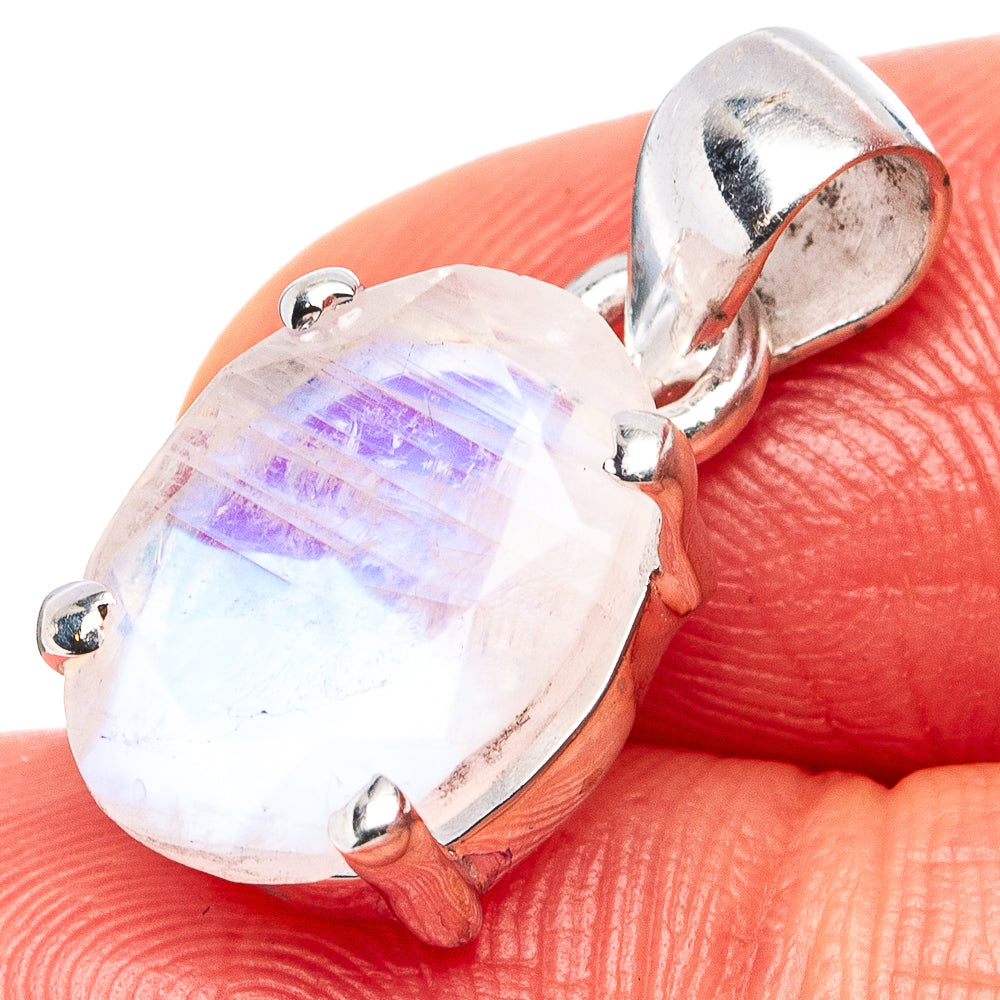 Faceted Rainbow Moonstone Dainty Pendant 3/4" (.925 Sterling Silver)