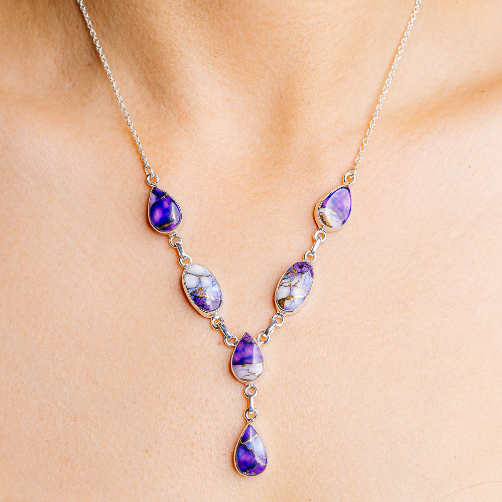 Purple Dahlia Mohave Turquoise Necklace 19 to 20" (.925 Sterling Silver)