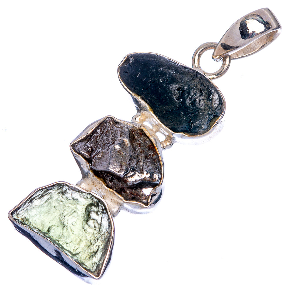 Rare Czech Moldavite, Tektite, Meteorite Pendant 1 5/8" (925 Sterling Silver) P40303