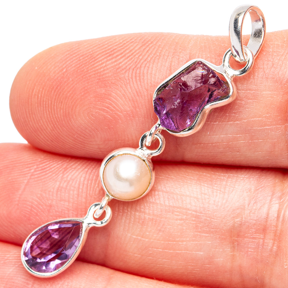 Dainty Amethyst, Cultured Pearl Pendant 1 3/4" (925 Sterling Silver) P45230