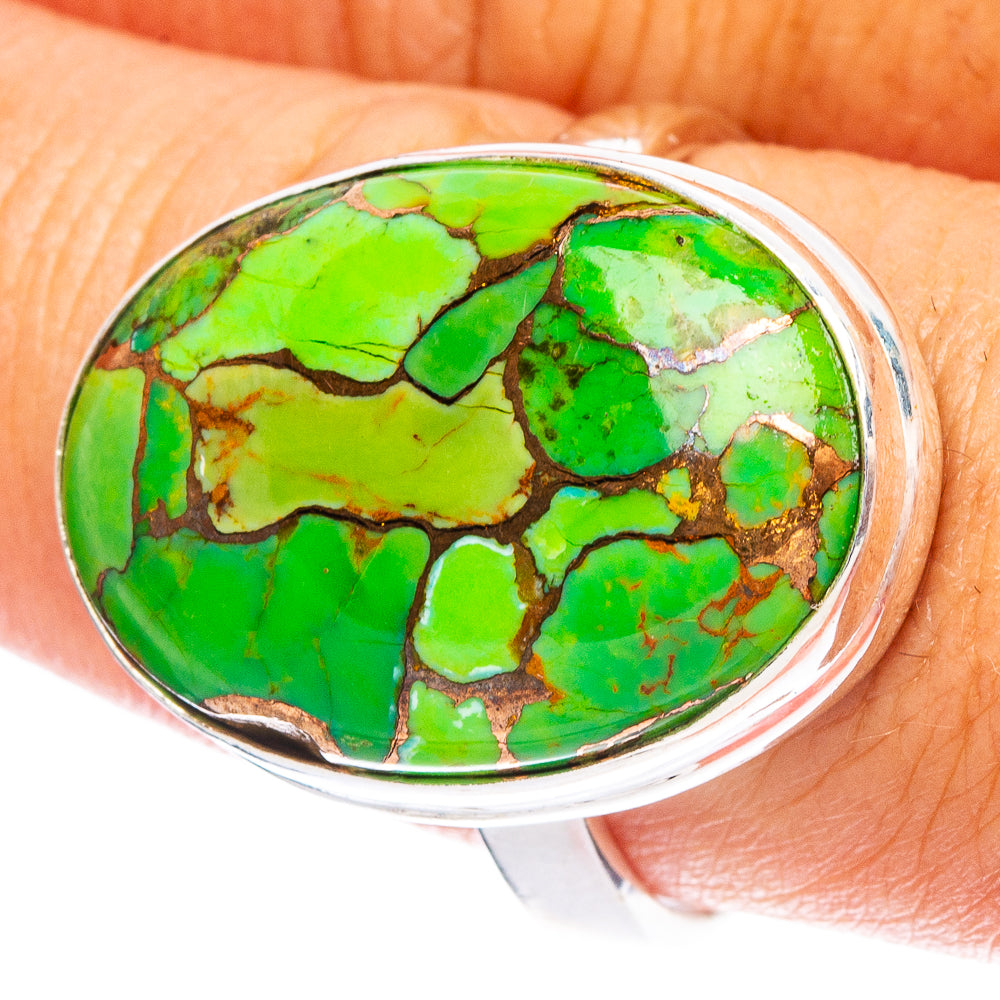 Green Copper Composite Turquoise Ring Size 9 (925 Sterling Silver) R6786