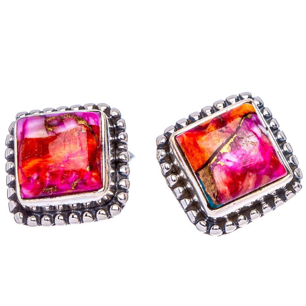 Pink Dahlia Mohave Turquoise Earrings 3/8" (.925 Sterling Silver)