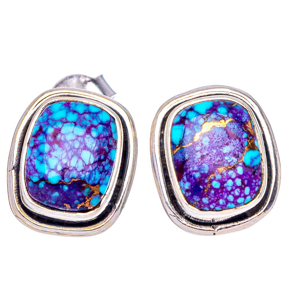 Purple Copper Turquoise Earrings 1/2" (.925 Sterling Silver)