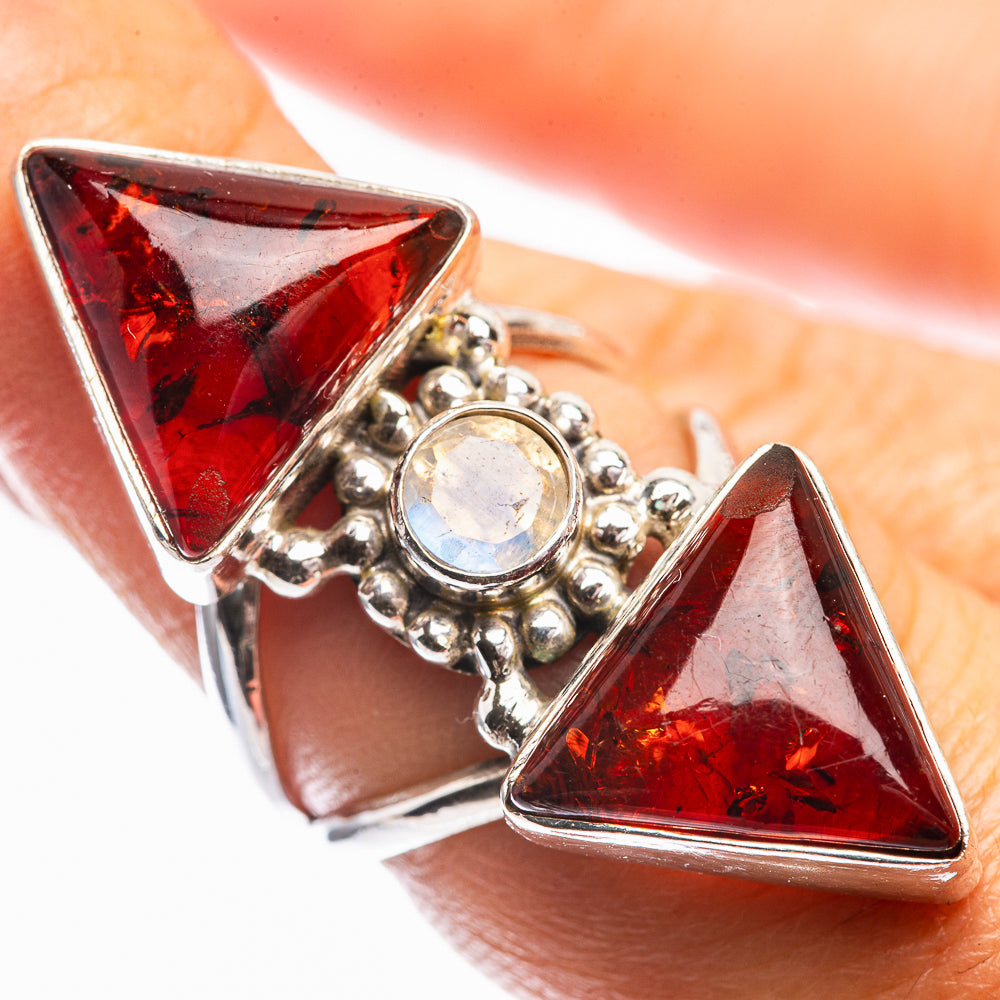 Large Baltic Amber, Rainbow Moonstone Ring Size 6 (925 Sterling Silver) R142367