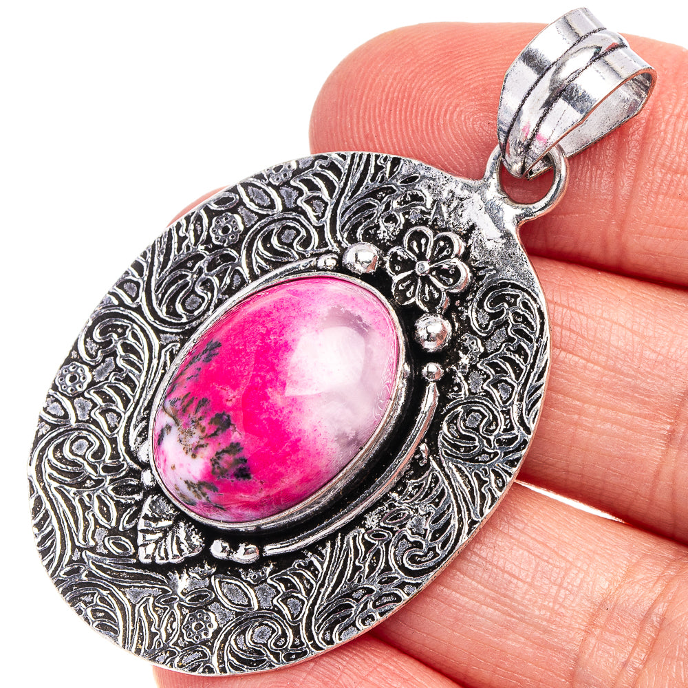 Pink Dendritic Opal Pendant 2 1/8" (German Silver)