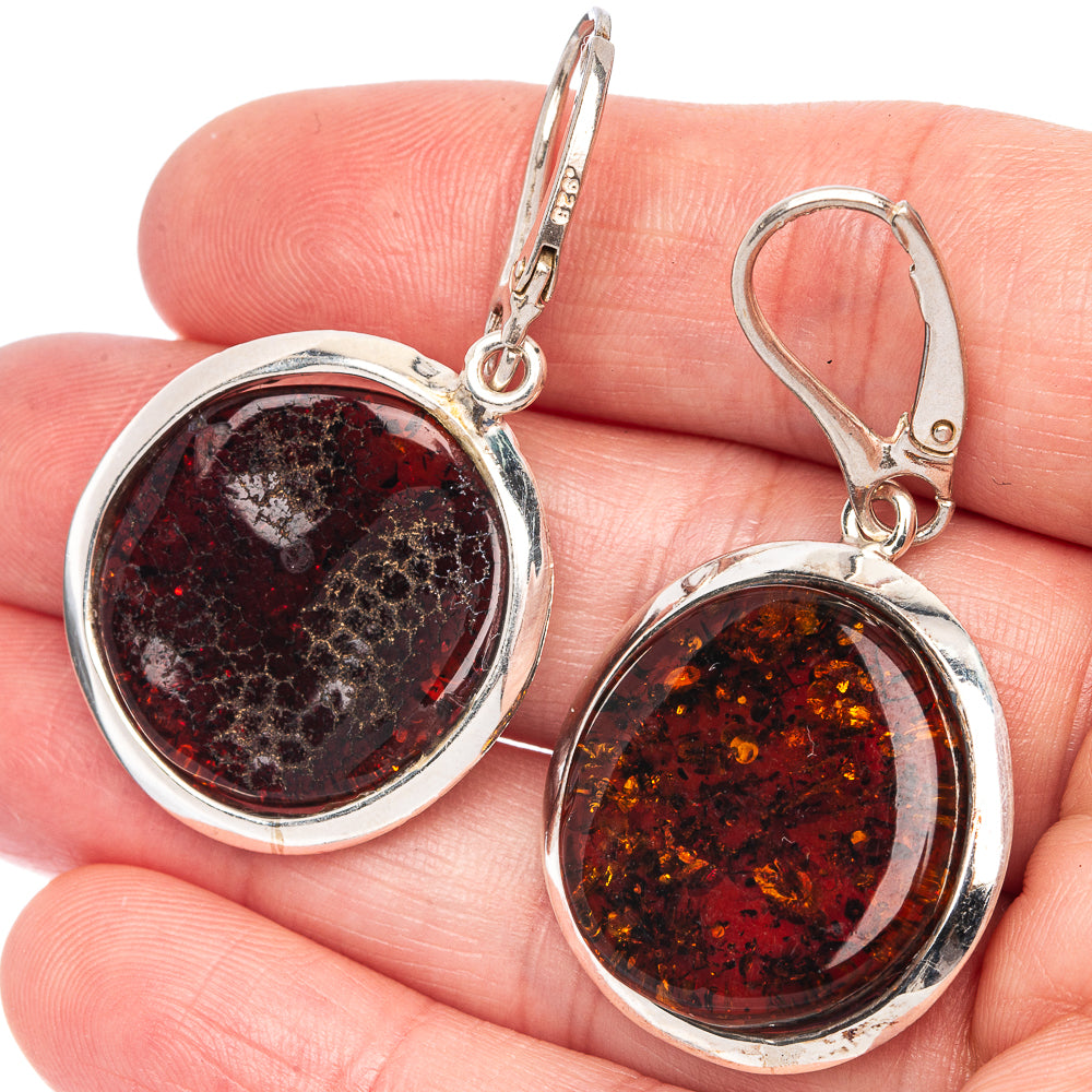 Baltic Amber Earrings 1 3/4" (925 Sterling Silver) E1096