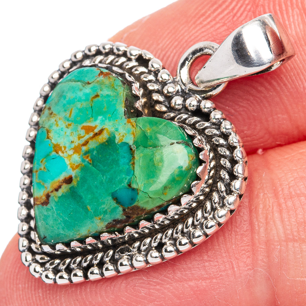 Rare Arizona Turquoise Heart Pendant 1 1/8" (925 Sterling Silver) P42085