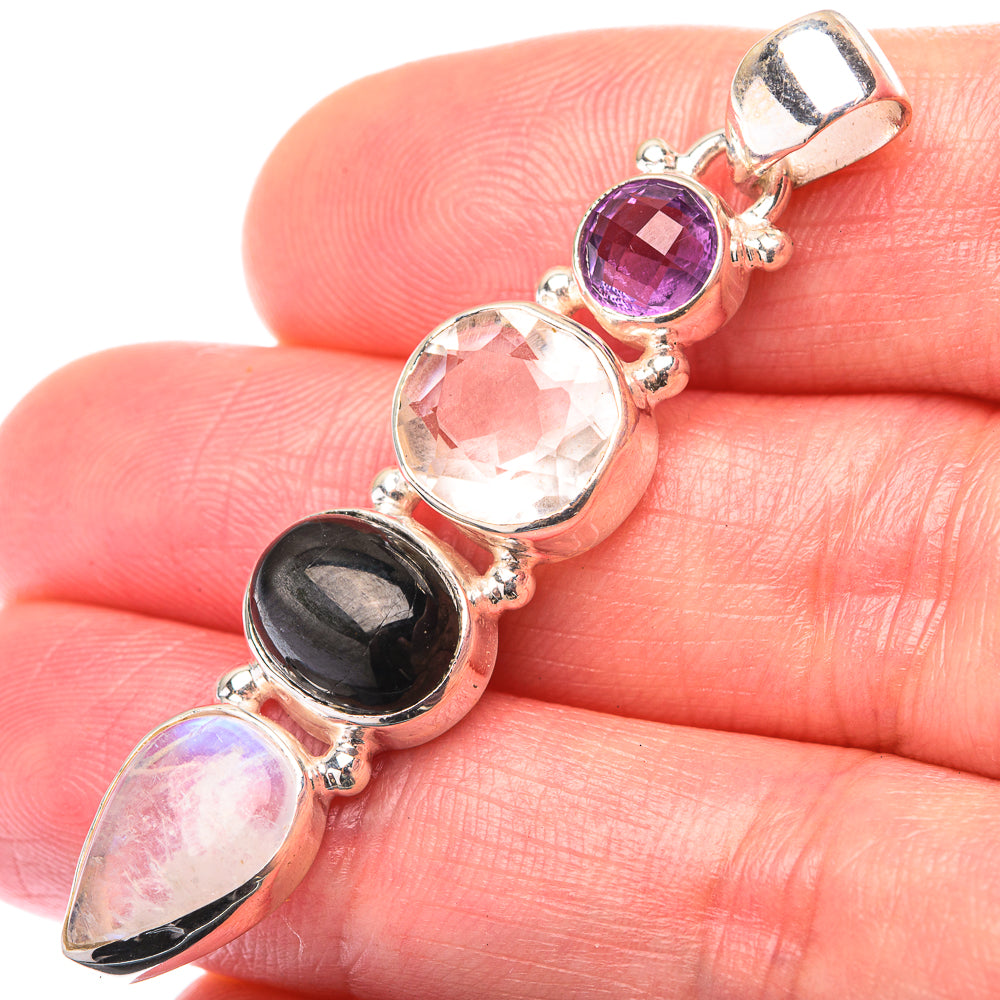 White Quartz, Rainbow Moonstone, Star Diopside, Amethyst Pendant 2" (925 Sterling Silver) PD38586