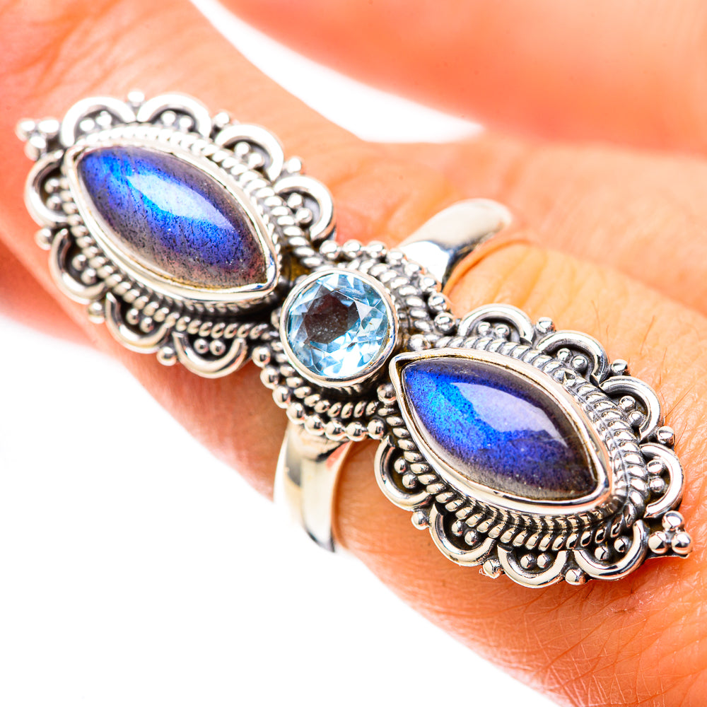 Large Labradorite, Blue Topaz Ring Size 7.25 (925 Sterling Silver) RING138038