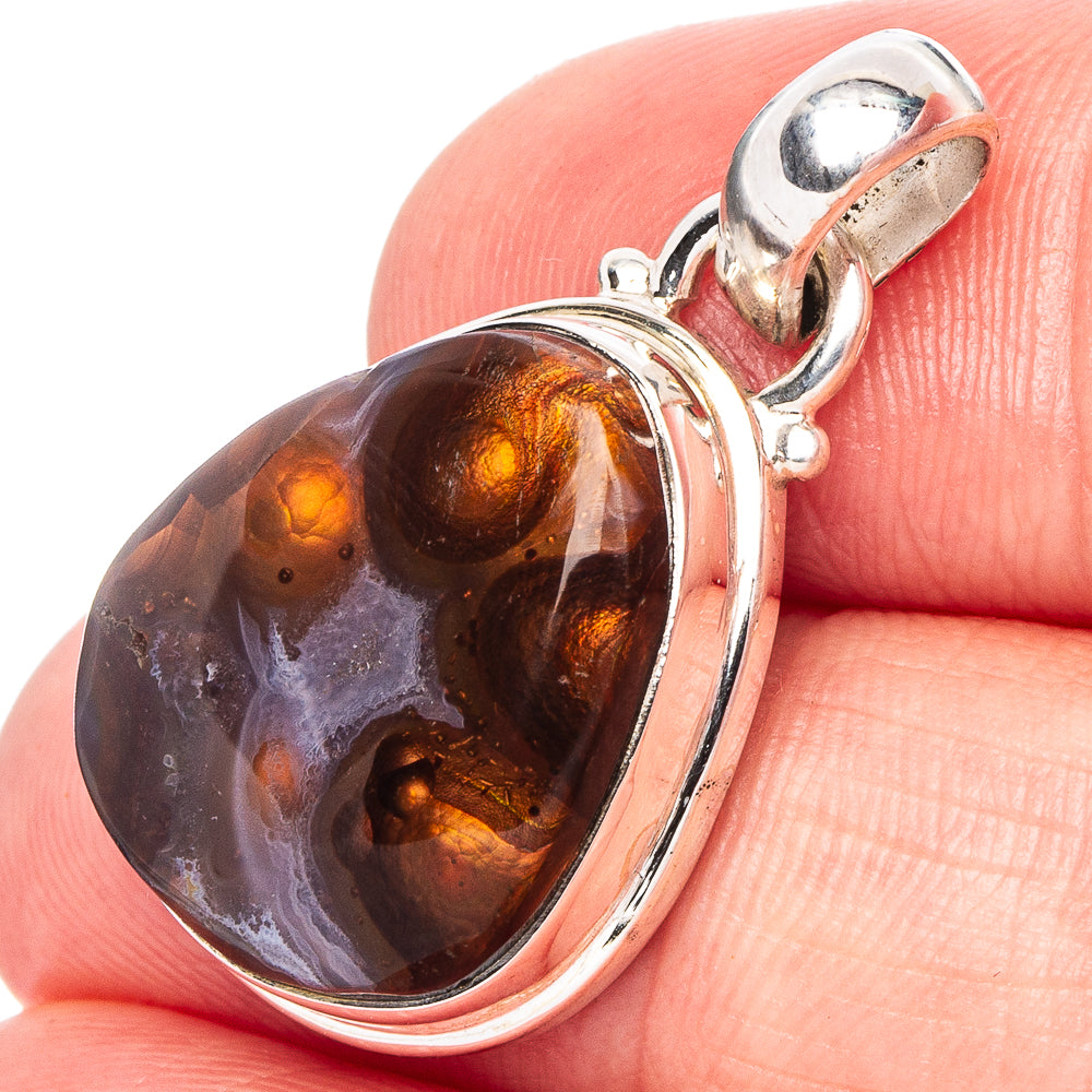 Rare Mexican Fire Agate Pendant 1 1/8" (.925 Sterling Silver)