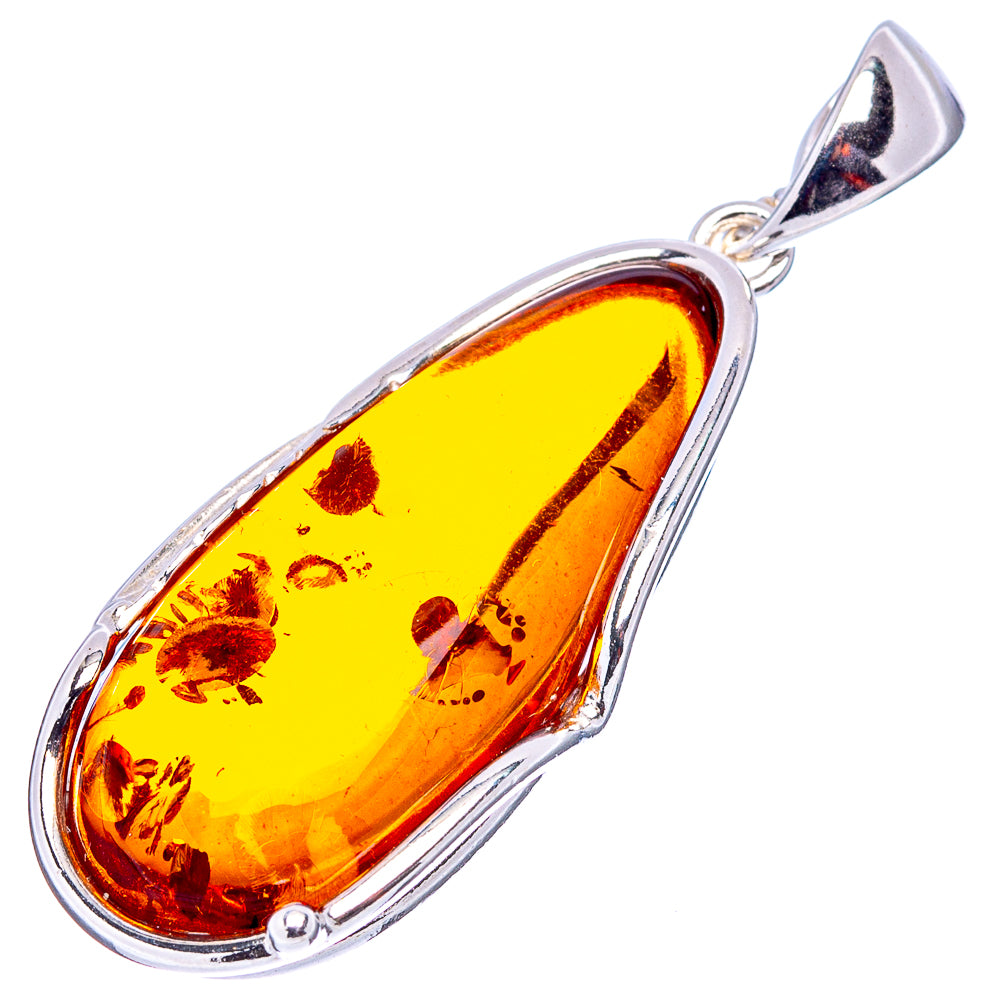 Baltic Amber Leaf Pendant 1 3/4" (.925 Sterling Silver)