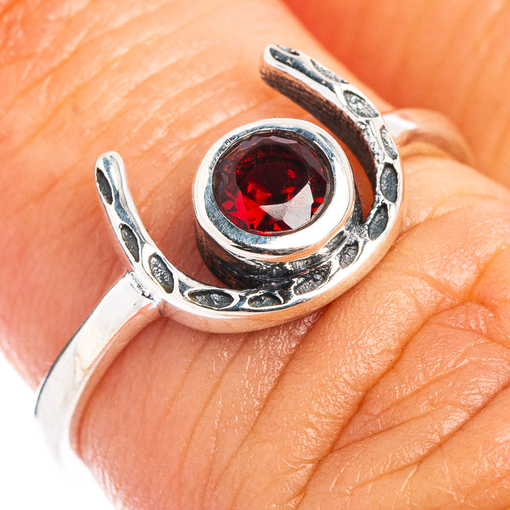 Garnet Horseshoe Dainty Ring Size 5.75 (.925 Sterling Silver)