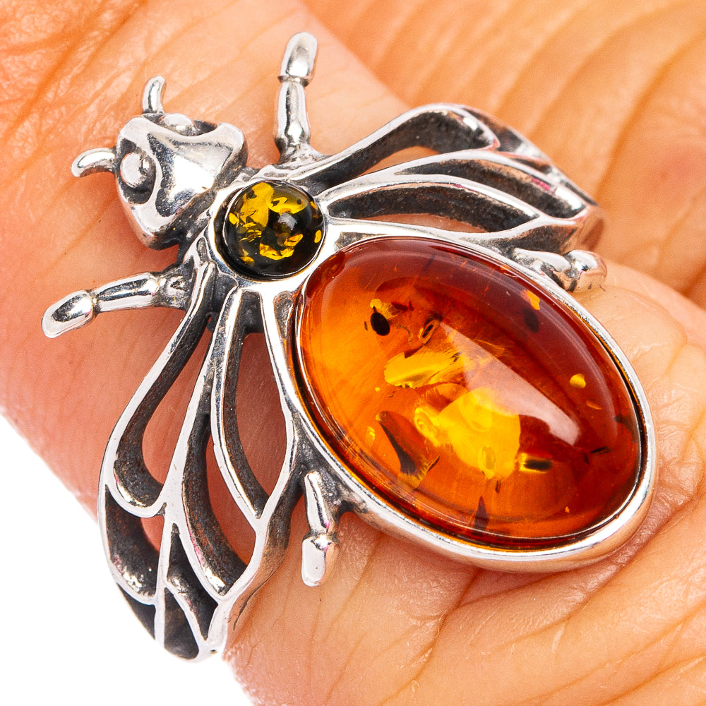 Baltic Amber Honey Bee Ring Size 6 (.925 Sterling Silver)
