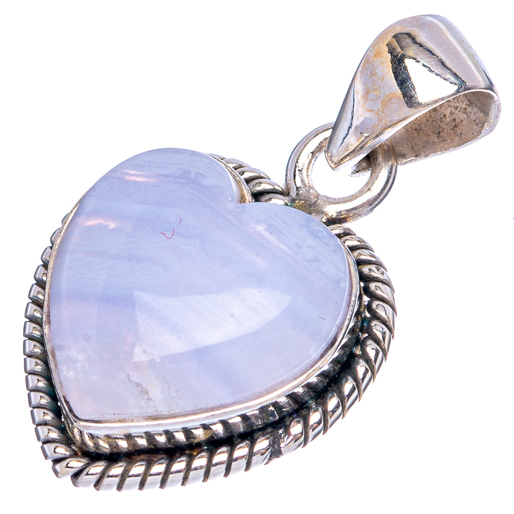 Blue Lace Agate Heart Pendant 1 1/8" (925 Sterling Silver) P43457