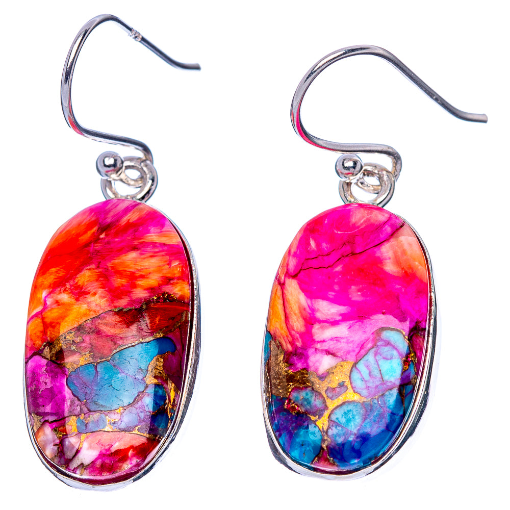 Kingman Pink Dahlia Turquoise Earrings 1 3/8" (925 Sterling Silver) E1675