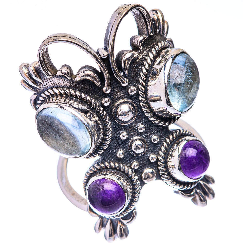 Large Aquamarine, Amethyst Ring Size 5.5 (925 Sterling Silver) R141666