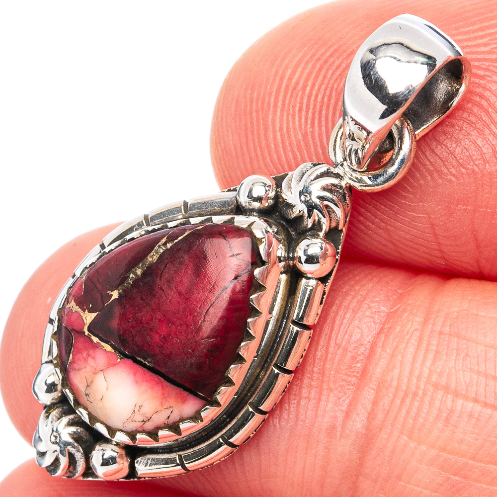 Red Dahlia Mohave Turquoise Pendant 1 1/4" (.925 Sterling Silver)