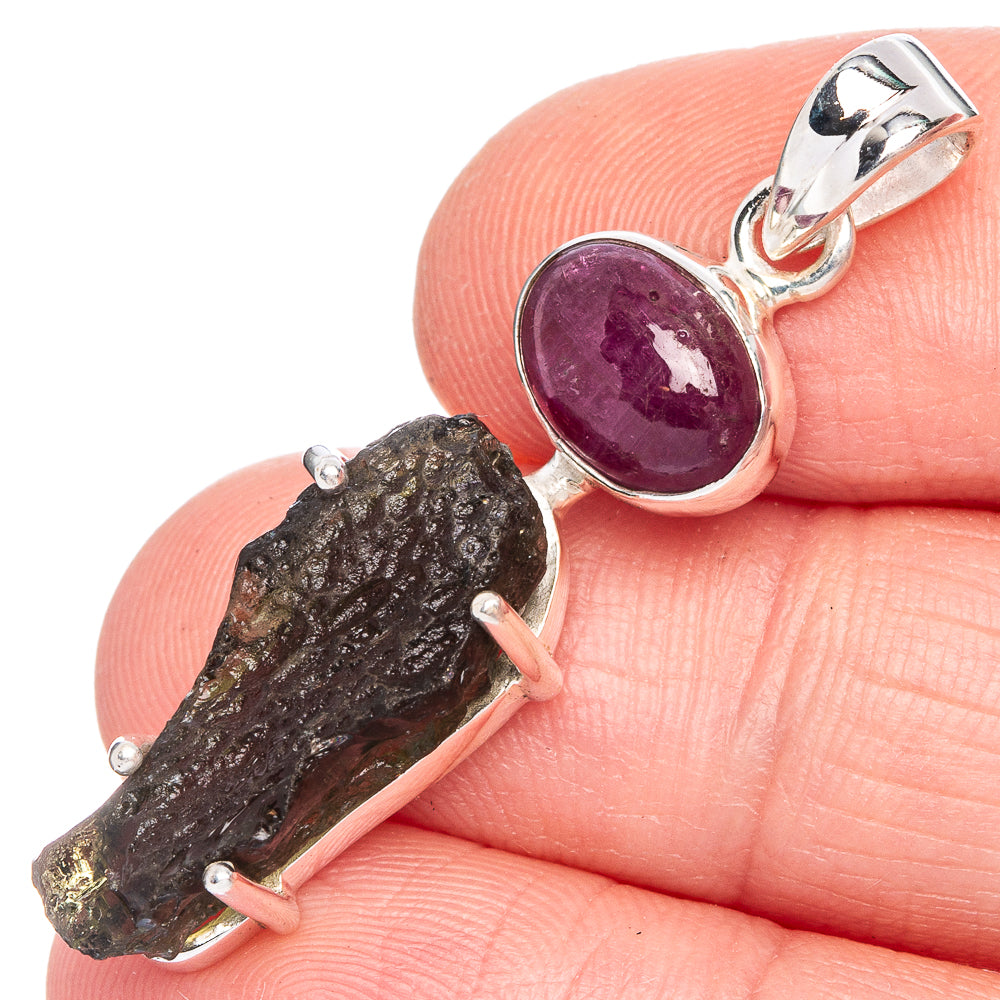 Rare Czech Moldavite, Amethyst Pendant 1 5/8" (925 Sterling Silver) P40316