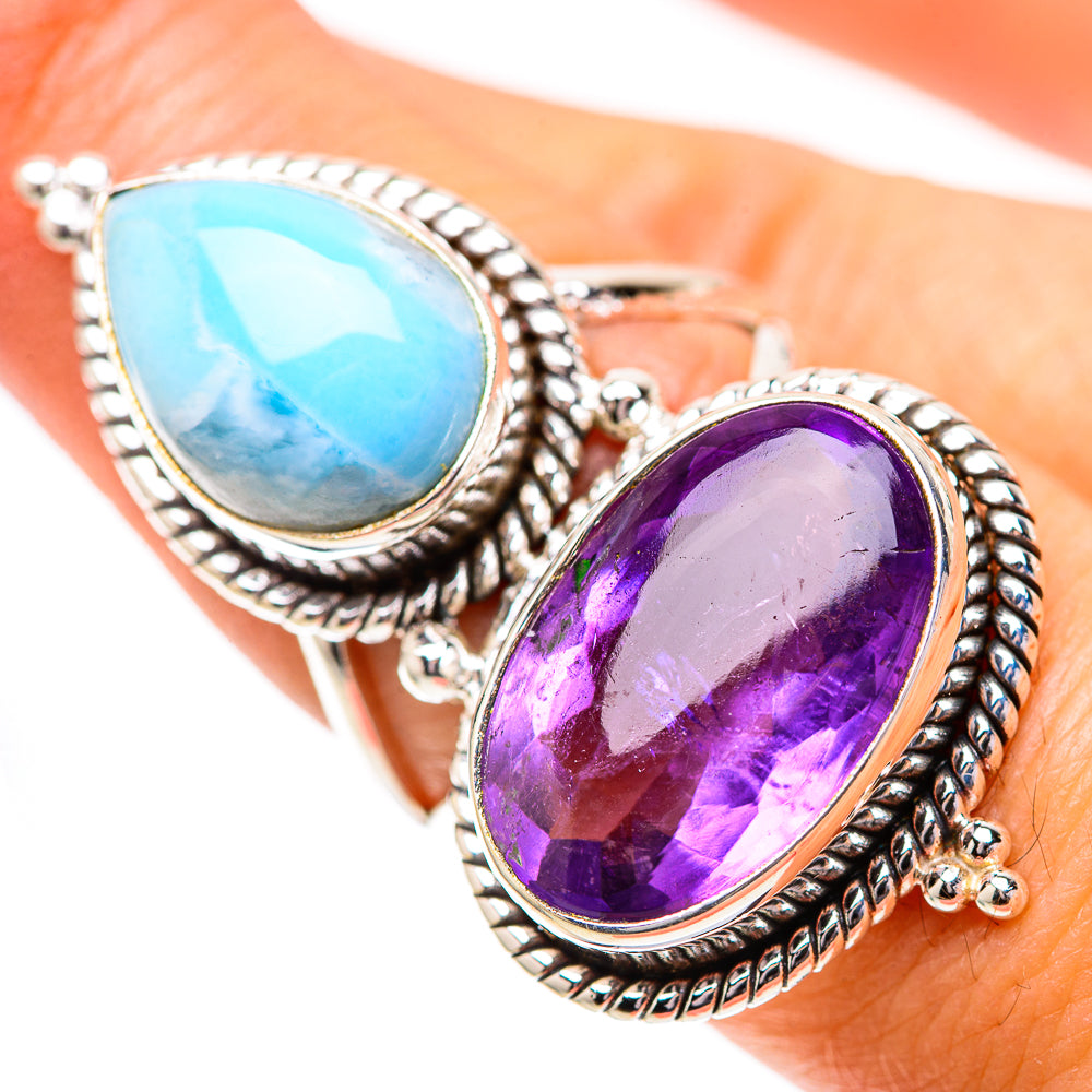 Large Larimar, Amethyst Ring Size 7.25 (925 Sterling Silver) RING139093