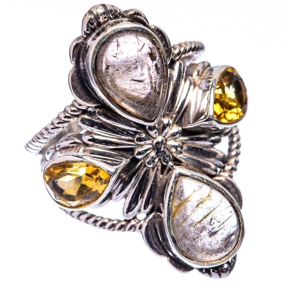 Large Rutilated Quartz, Citrine Ring Size 7.5 (925 Sterling Silver) R141246